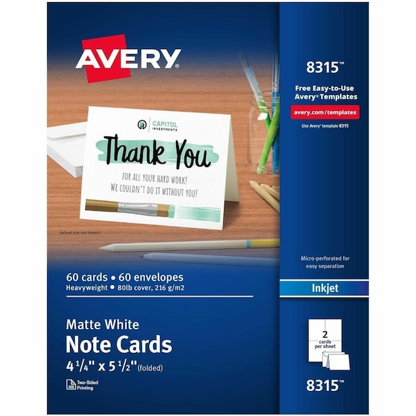 Avery Inkjet Matte Coated Note Card, 5-1/2" x 4-1/4", Matte, White, 60 Cards/Box 8315 - main
