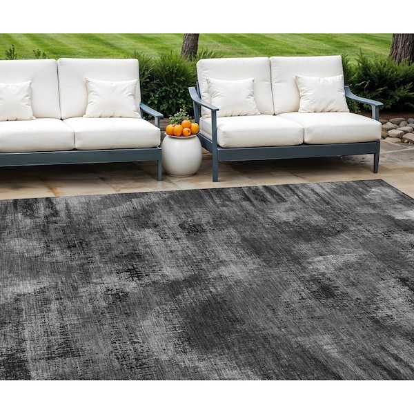 Homeroots 9' X 12' Gray Charcoal And Silver Abstract Washable Indoor Outdoor Area Rug 587138 - main