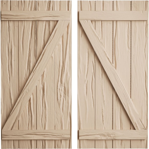 Ekena Millwork Rustic Four Board Joined Board-n-Batten Riverwood Faux Wood Shutters w/Z-Board, 22W x 60H, PR SHUBJZ22X60RWPR - main