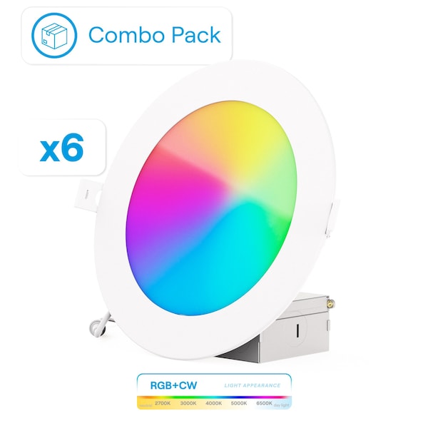 Infibrite 6 In WiFi Smart 12W 1100LM Thin Recessed LED, Alexa/Google, Wet Rated, 6PK IB-002-1-12W-WH-6PK - main