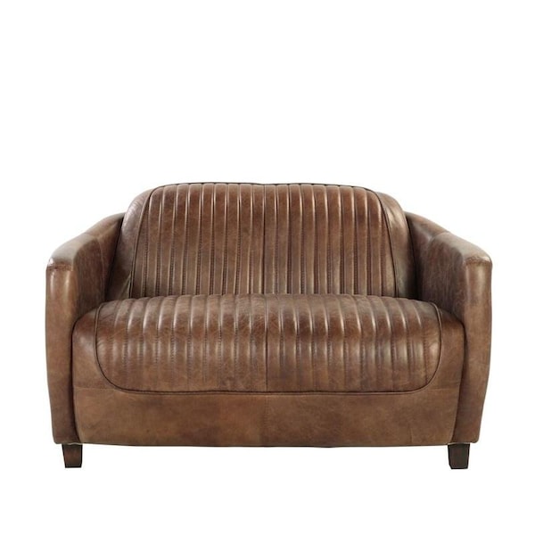 Homeroots 50in Brown Leather Loveseat 374217 - main