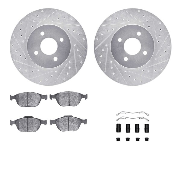 Dynamic Friction Co DFC Rotors-Drilled & Slotted-Silver w/ EURO 5000 Ceramic Brake Pads Incl Hdw 7612-54006 - main