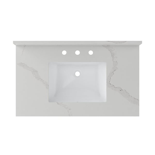 Craft + Main Vanity Top, 22 in OAL, 37 in OAW, Ceramic/Quartz, Calacatta Bianco, Undermount Sink, 1-Bowl QZ37228CBR - main
