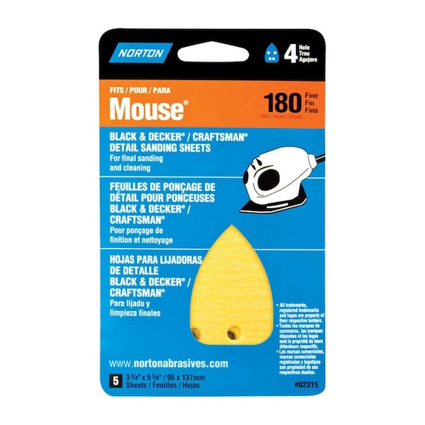 Homepage 180 Grit Medium Mouse Sanding Sheet, 5PK HO3303046 - main