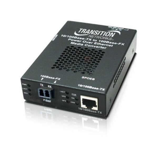 Transition Networks 10/100BASE-TX RJ45 POE TO 100BASE-FX, MM SC, 2 KM WITH -NA PWR SUPPLY SPOEB1013-105-NA - main