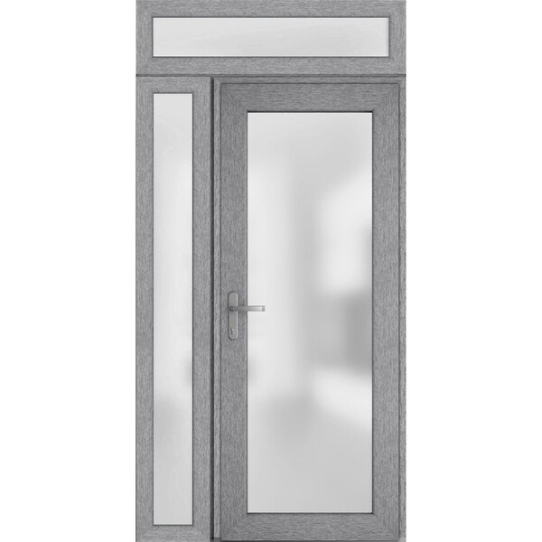 Vdomdoors Front Exterior Prehung FiberGlass Door Frosted Glass / Manux 8102 Grey Ash / Sidelight and Transom MANUX8102EXD-SS-W30+16 x H80+14-RH - main