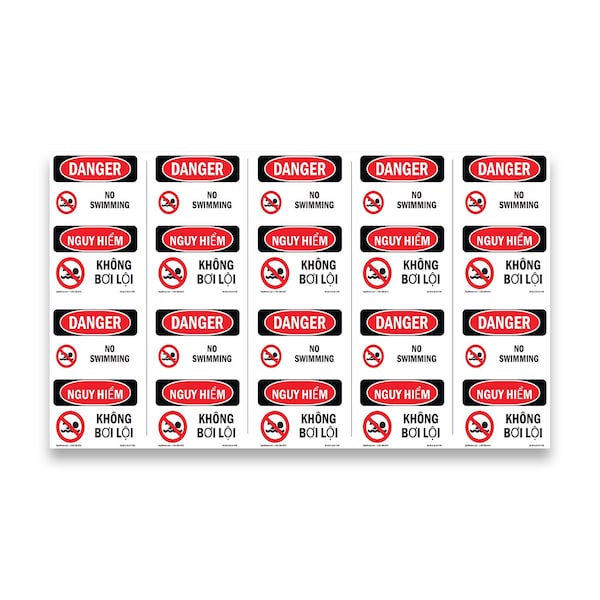 Signmission Safety Sign, OSHA Danger, 5" Height, No Swimming Bilingual, 10PK OS-DS-D-35-VV-1709-10PK - main