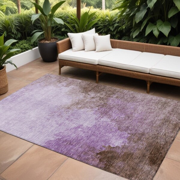 Homeroots 9' X 12' Lavender Brown And Ivory Abstract Washable Indoor Outdoor Area Rug 604801 - main