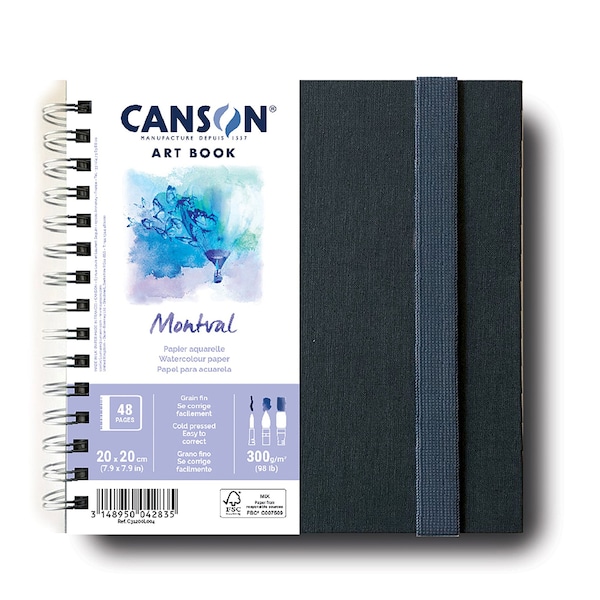 Canson Artist Series Montval Watercolor Art Book, Fabric Cover, Side Wire Binding, 48 Sheet, 7.8x7.8 inch C31200L004 - main