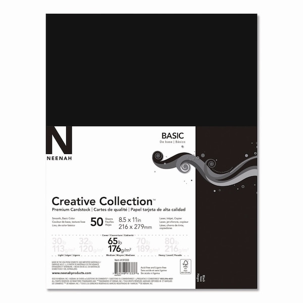 Neenah Paper Creative Collection Premium Cardstock, 65 lb Cover Weight, 8.5 x 11, Black, 50PK 91333-01 - main