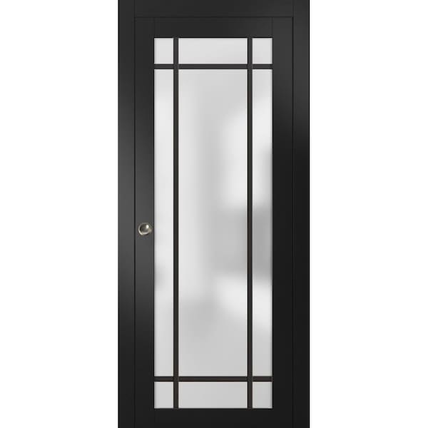 Sartodoors Sliding Pocket Door with Frosted Tempered Glass Planum 2112 Black 18x84 Solid Core Modern Interior PLANUM2112PD-BLK-18 x 84 - main
