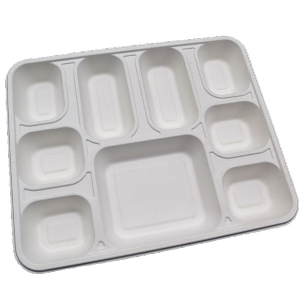 Rdi Bagasse 9 Compartment Rectangular Plate 200cs, 200PK IB-PLT 9 C - main