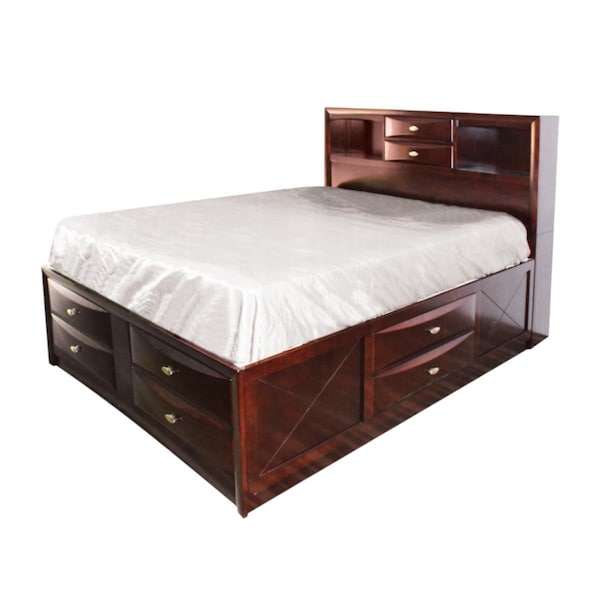 Homeroots Espresso Wood Queen Bed Frame With Drawers 376954 - main