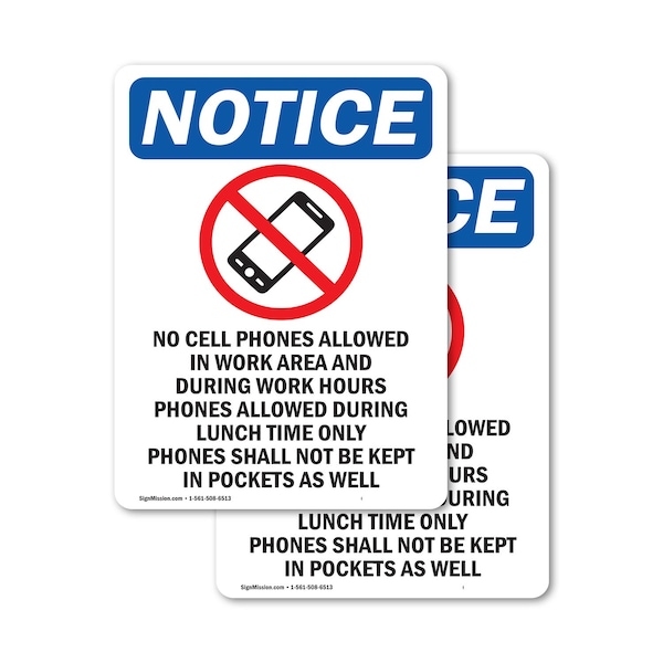 Signmission No Cell Phones Allowed Sign With Symbol, 7 in W x Rectangle, Vinyl Decal OS-2PACK-NS-D-710-V-14422 - main