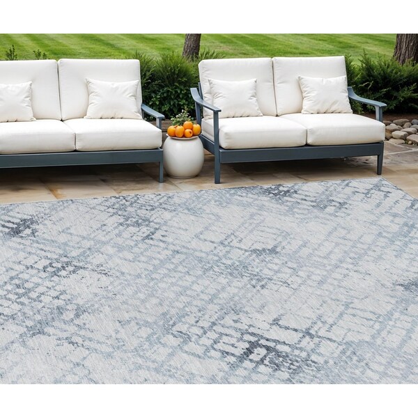 Homeroots 8' X 10' Navy Blue And Sky Blue Geometric Washable Indoor Outdoor Area Rug 588259 - main