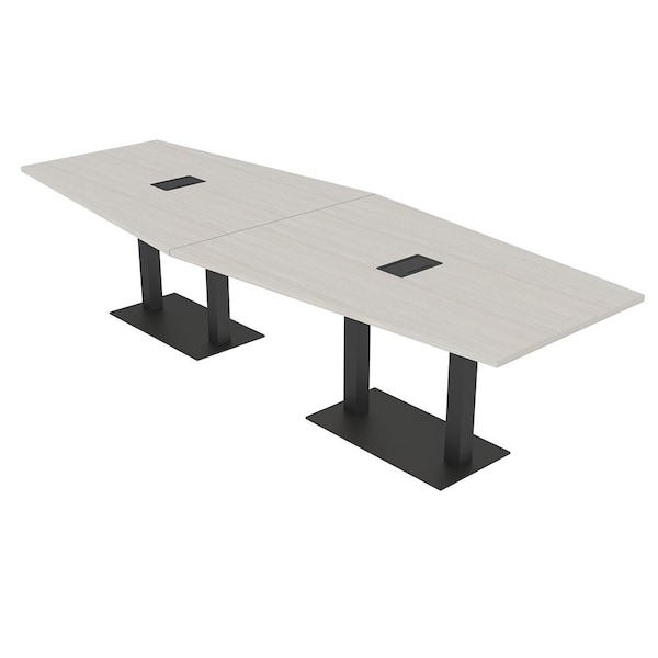 Skutchi Designs Hexagon Conference Table With Power, 48 in W, 120 in L, Ivory HAR-HEX.IR-48X120-DOU.BK-K458-EBLK - main