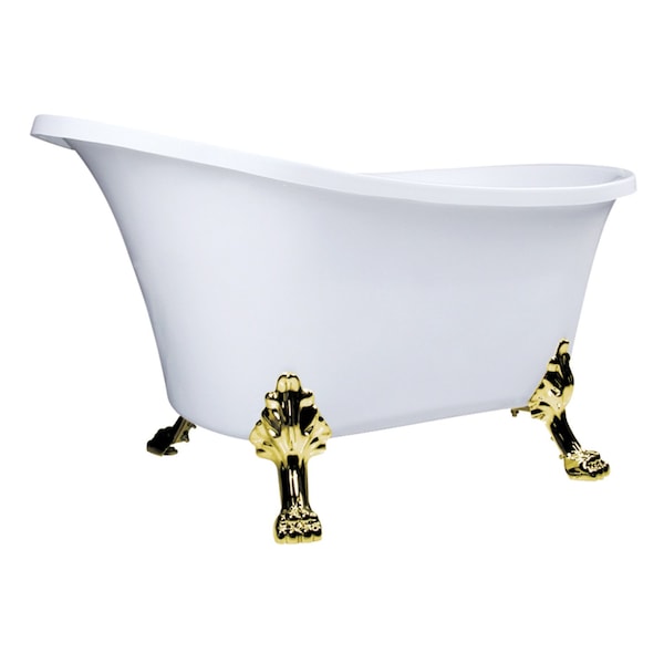 Kingston Brass 51" Acrylic Oval Double Slipper Clawfoot Tub, No Faucet Drillings, Glossy White/Polished Brass VTND512824WAC2 - main