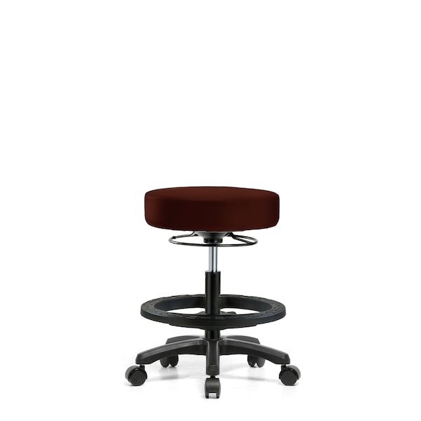 Blue Ridge Ergonomics Vinyl Mini-Stool - Medium Bench Height with Black Foot Ring & Casters in Burgundy Trailblazer Vinyl VMBMS-RG-BF-RC-8569 - main