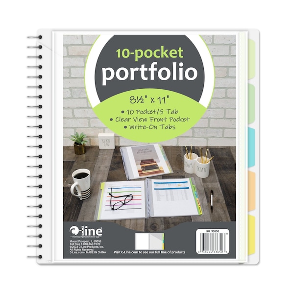 C-Line Products 8-1/2" x 11" 10-Pocket Spiral Poly Portfolio with Write-On Index Tabs, 12EA/DS, 6DS/CT 33650-DS - main