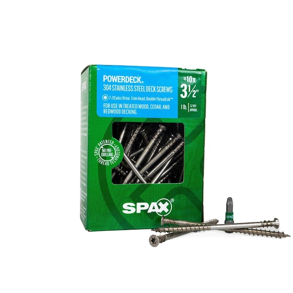 Spax #10 x 3-1/2 in Exterior 304 Stainless Steel Wood Deck Screws Powerdeck Trim Head T-Star Plus, 57PK 45705008403004 - main