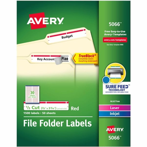 Avery TrueBlock File Folder Labels, 2/, PK1500 5066 - main