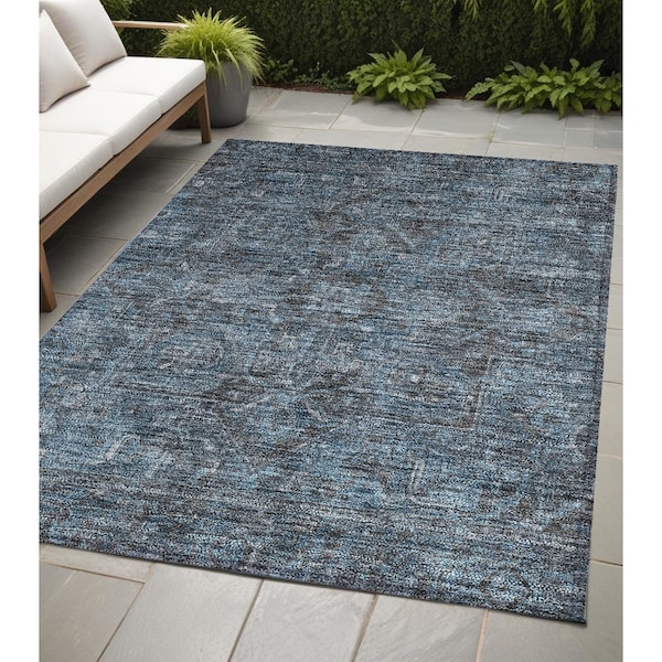 Homeroots 5' X 8' Navy and Black Oriental Washable Non Skid Indoor Outdoor Area Rug 563830 - main