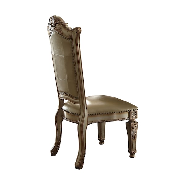 Homeroots Set of Two Tufted Bone and Brass Upholstered Faux Leather And Wood Dining Side Chairs, 2PK 573393 - main