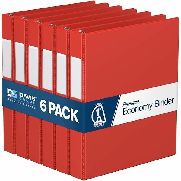 Davis Group Premium Economy, Angle D Ring, Binder, (Red, 1"), PK6 2301-03-06 - main