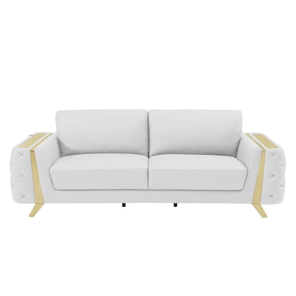 Homeroots 90" White Italian Leather Sofa With Gold Legs 491053 - main