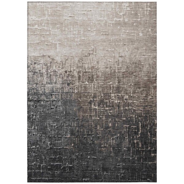 Homeroots 9' X 12' Khaki And Dark Gray Ombre Washable Indoor Outdoor Area Rug 602879 - main