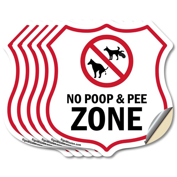 Signmission Dog Poop Shield Sign No Poop & Pee Zone, 6 inch X 6 inch, Vinyl Decal, 5PK SHI-D-5PACK-6-375 - main
