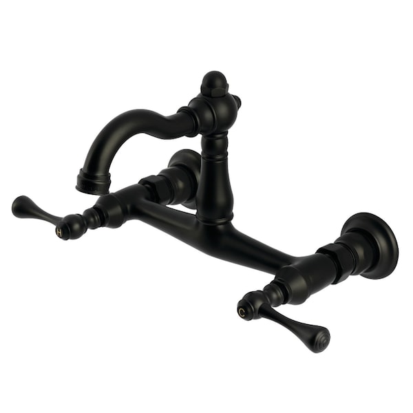 Kingston Brass Two-Handle Wall Mount Bridge Kitchen Faucet, Matte Black KS3250BL - main