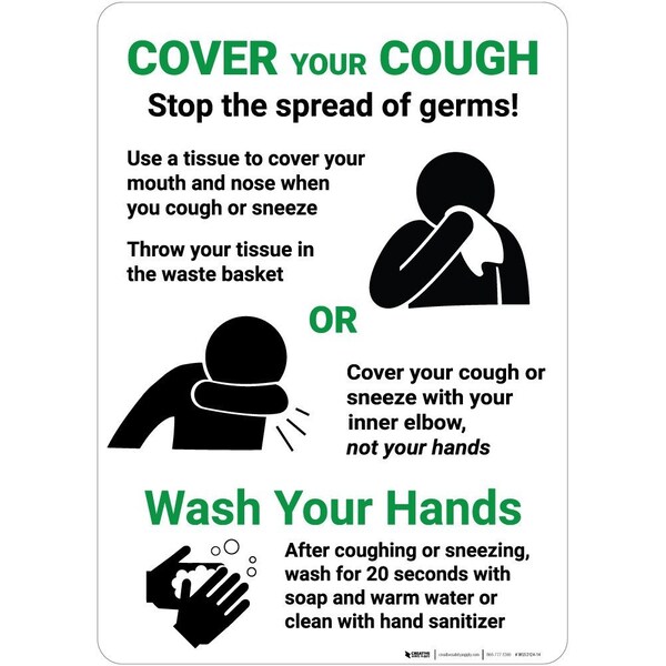 Creative Safety Supply Cover Your Cough, Stop the Spread of Germs, Wall Sign, 10in x 7in WS53124-10-PS - main