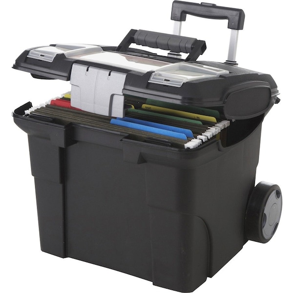 Storex File Box, Plastic, 15 in W, 16 7/8 in D, 14 1/4 in H, Locking Latch Lid Closure, Black STX61507U01C - main