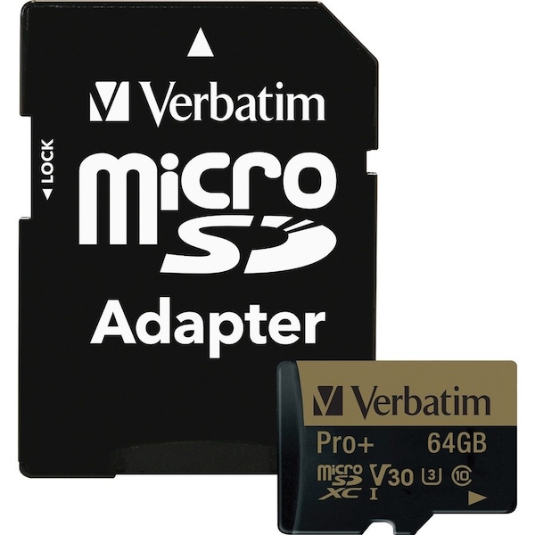 Verbatim 64GB Pro Plus 600X microSDHC Memory Card with Adapter, UHS-I V30 U3 Class 10 44034 - main