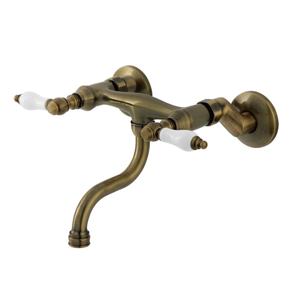 Kingston Brass Double-Handle Wall Mount Bathroom Faucet, Antique Brass KS2113PL - main