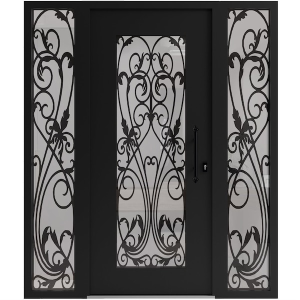Vdomdoors Aluminum Door Iron 1601 Black Entry Steel Metal Classic Painted 62 x 80 (14+36+14 x 80)-Left Inswin IRON1601EXD-BLK-W14+36+14xH80-LH-I - main