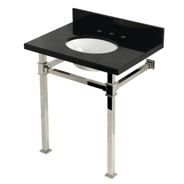 Kingston Brass 30-Inch Black Granite Console Sink with Stainless Steel Legs, 8-Inch, 3-Hole KVPK30KOQ6 - main