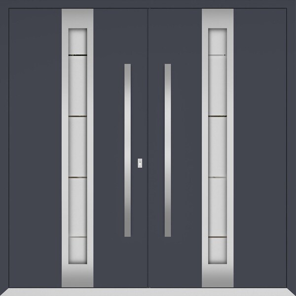 Vdomdoors Metal Double Doors Deux 1717 Gray Graphite Frosted Glass Entry Modern Painted (W72xH96) Right hand DEUX1717DEXD-GRE-W72xH96-RH-I - main
