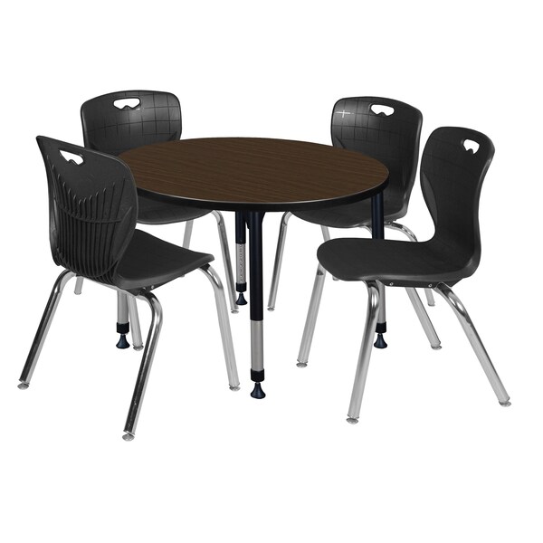 Regency Round Kee Adjustable Classroom Table W/ 4 Andy Stack Chairs, 36 in W, 36 in L, Neo Walnut TB36RNDNWAPBK40BK - main