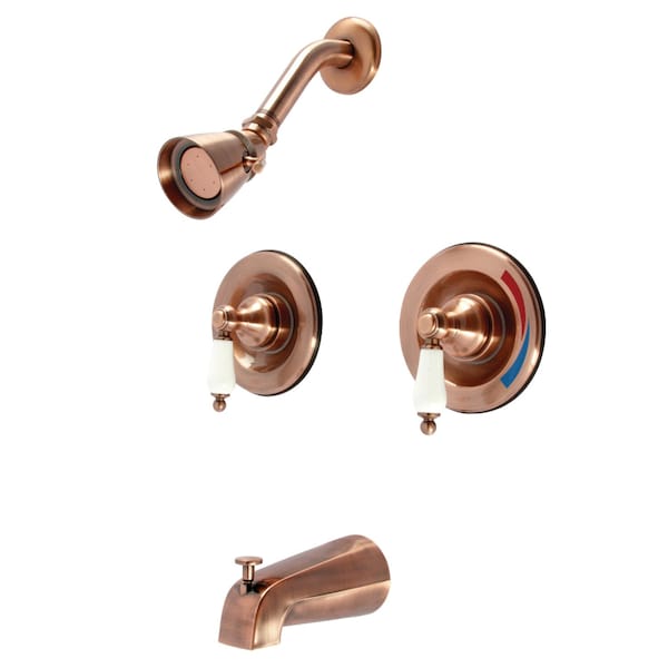 Kingston Brass Double-Handle Pressure Balanced Tub and Shower Faucet, Antique Copper KB666PLAC - main