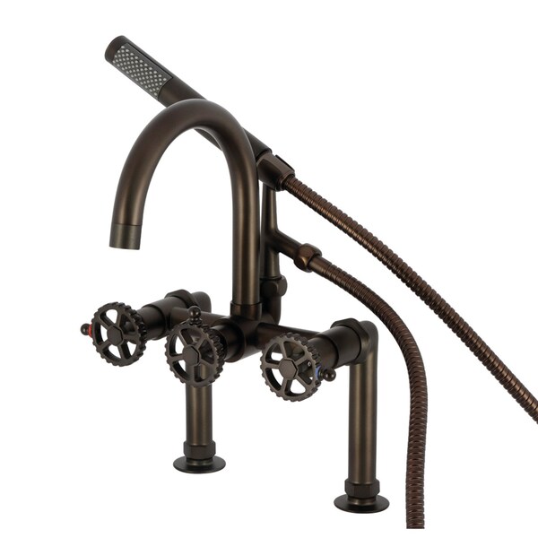 Kingston Brass 7" Center Deck-Mount Clawfoot Tub Faucet with Hand Shower, Oil Rubbed Bronze AE8105CG - main