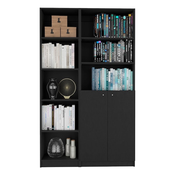 Homeroots 71" Black Five Tier Bookcase with Two doors 546339 - main