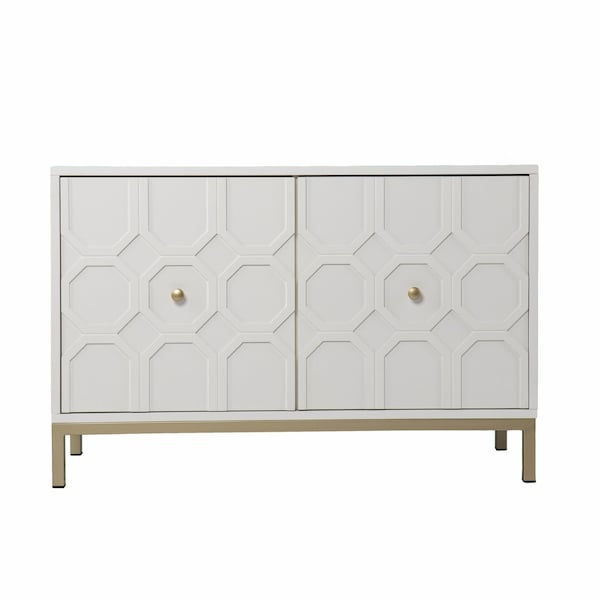 Homeroots 40in White Carved Geometric Sideboard with Two Doors 401700 - main