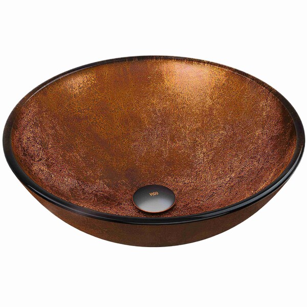 Vigo Giovanni Russet Brown Glass 17 in. L x 17 in. W x 6 in. H Round Vessel Bathroom Sink VG07505 - main