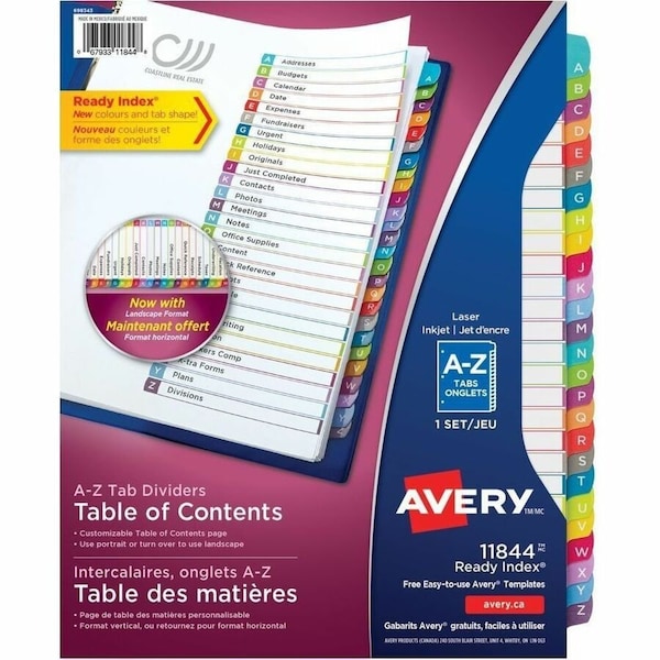 Avery Dennison Avery, CUSTOMIZABLE TOC READY INDEX MULTICOLOR DIVIDERS, A-Z, LETTER 11844 - main