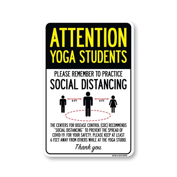 Signmission Public Safety, Yoga Students Practice Social Distancing, 14in X 10in Aluminum, OS-NS-A-1014-25360 OS-NS-A-1014-25360 - main