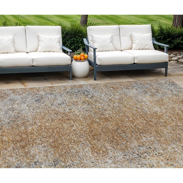 Homeroots 10' X 14' Terra Cotta Silver And Charcoal Oriental Washable Indoor Outdoor Area Rug 588851 - main