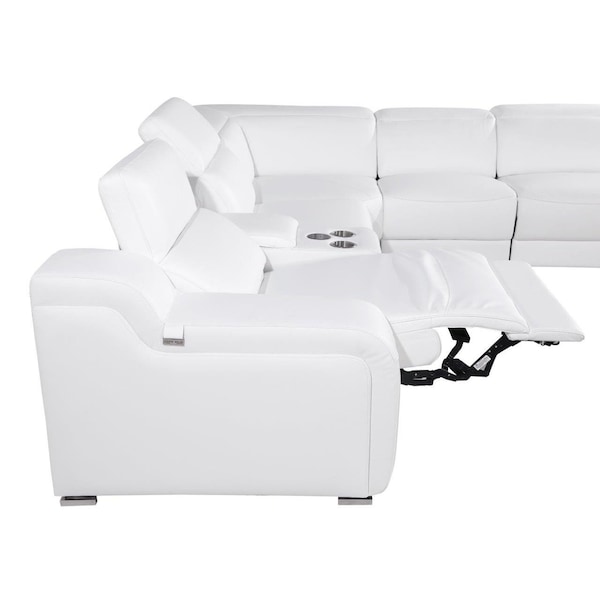 Homeroots White Italian Leather 3 Power Reclining L Shaped Eight Piece Corner Sectional With Console 544997 - main