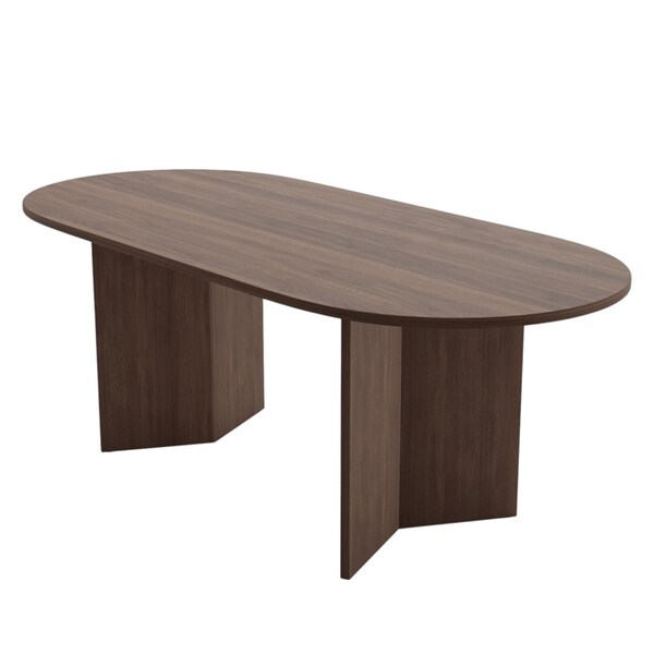 Homeroots 67" Walnut Solid Wood Double Pedestal Base Oval Dining Table 712259 - main